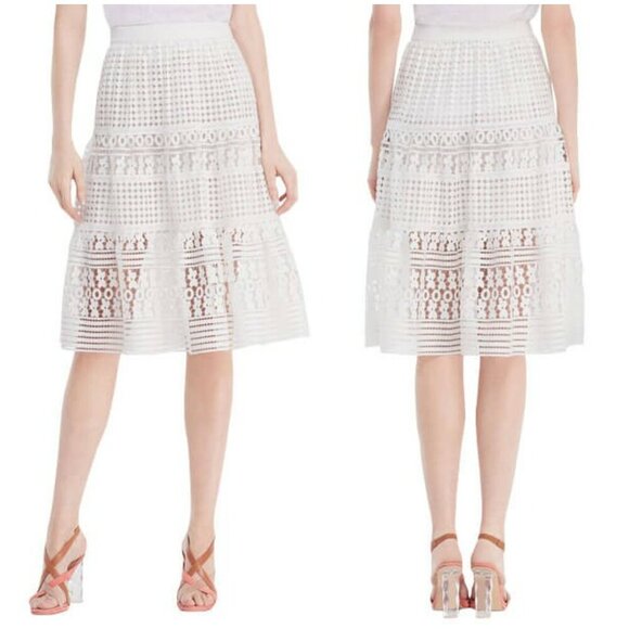 💕DIANE VON FURSTENBERG DVF💕 Tiana Lace Floral Skirt ~ White 2 NWT - Picture 5 of 16